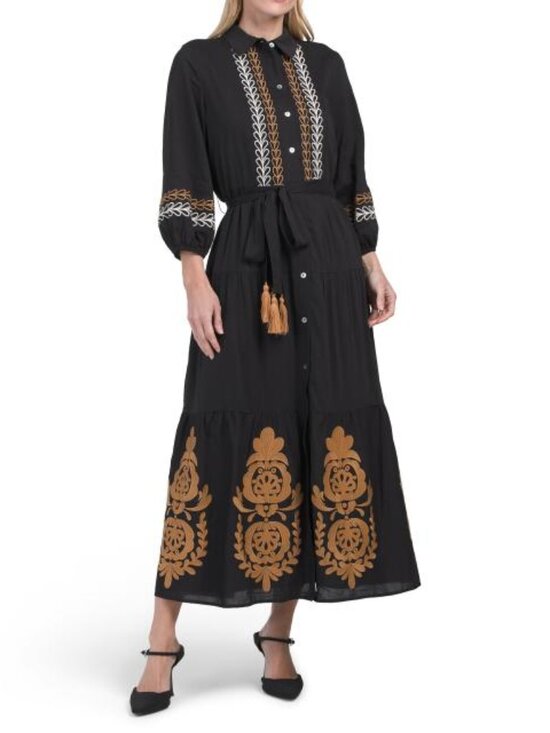 Elie Tahari Dresses & Skirts - ELIE TAHARI Collared Button Down Balloon Sleeve Embroidered Maxi Dress